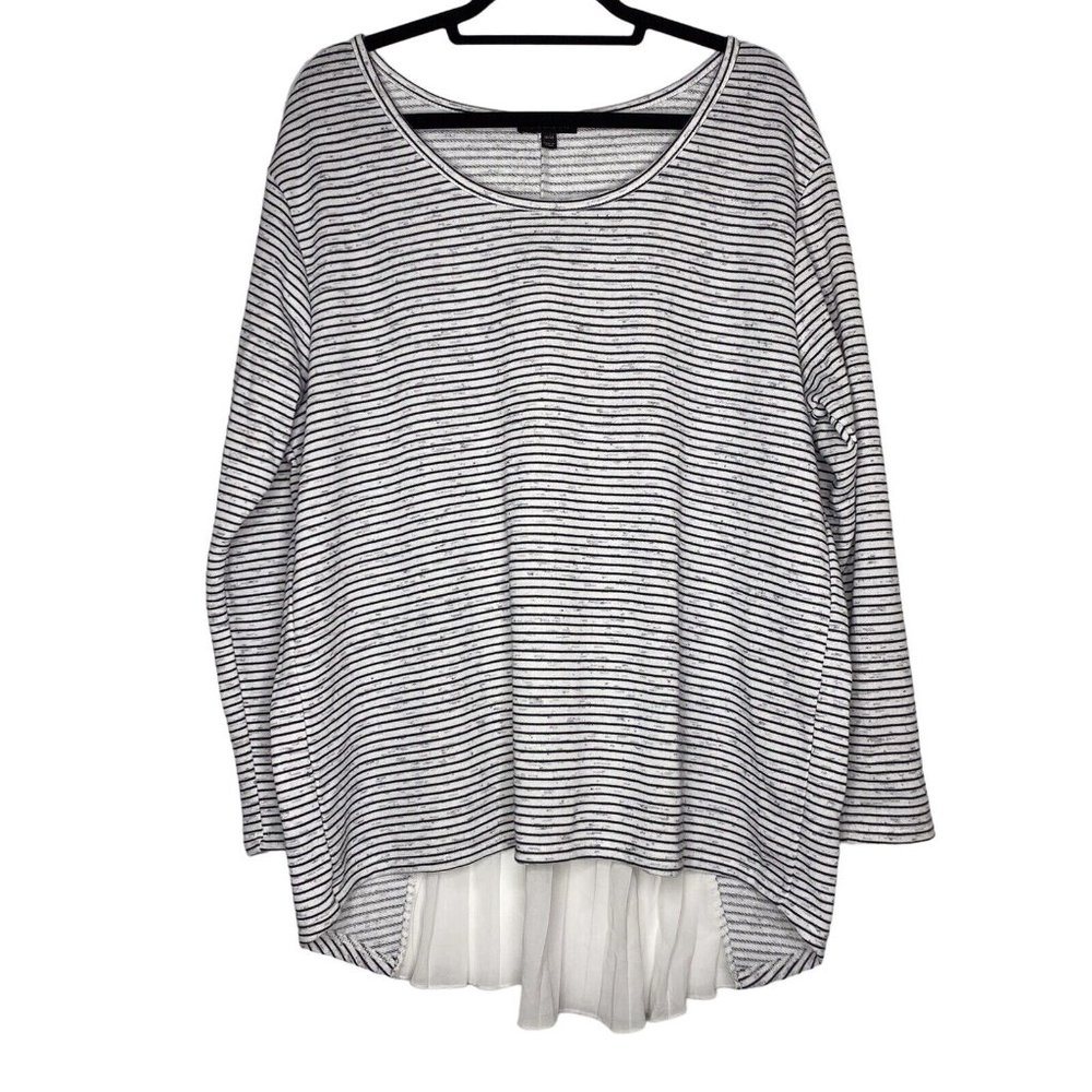 Lane Bryant Size 18/20 White Striped Hi/Lo Top W/ Sheer White Pleated Back Panel